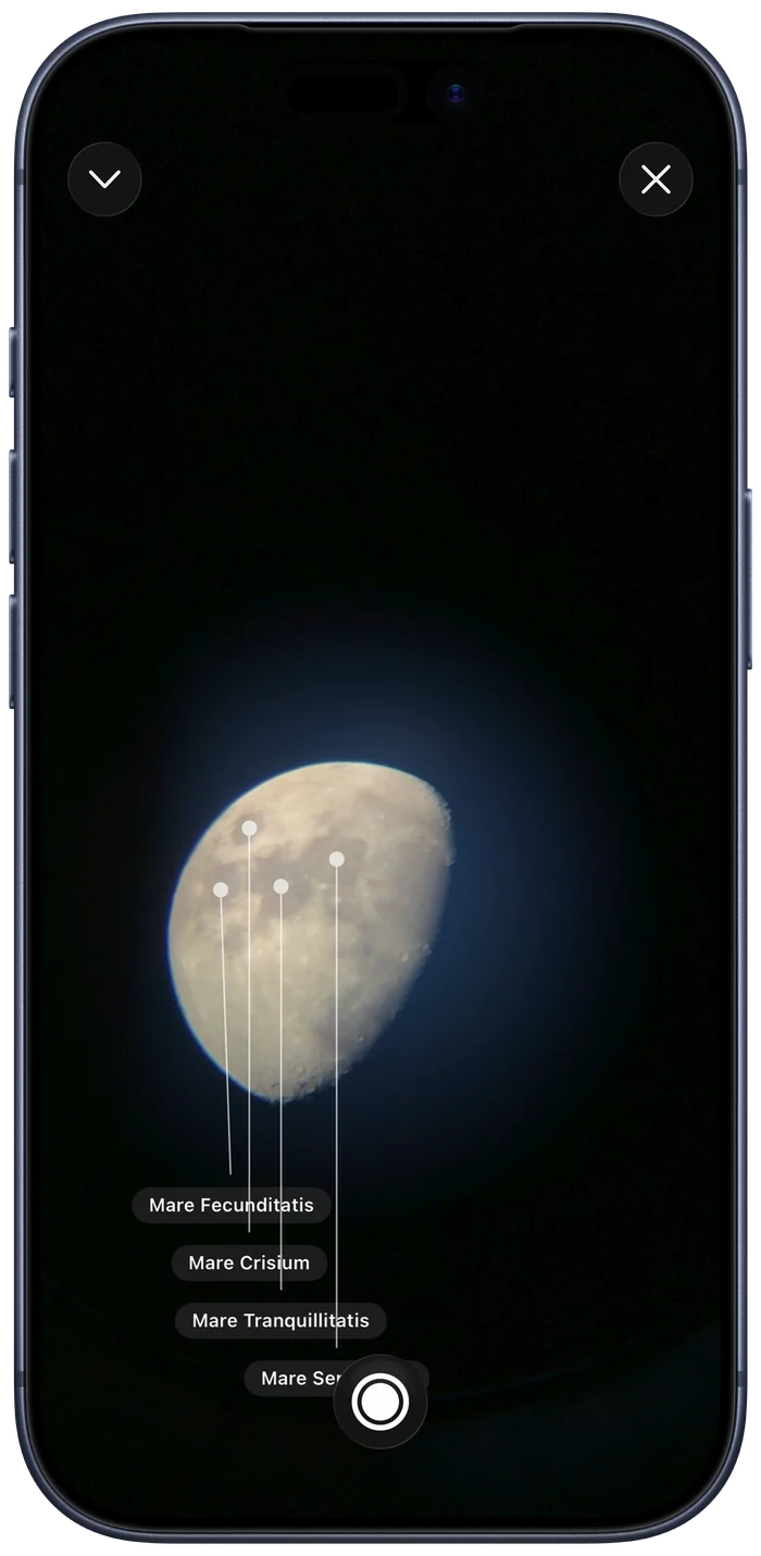 Observe naming the seas on the Moon through a telescope